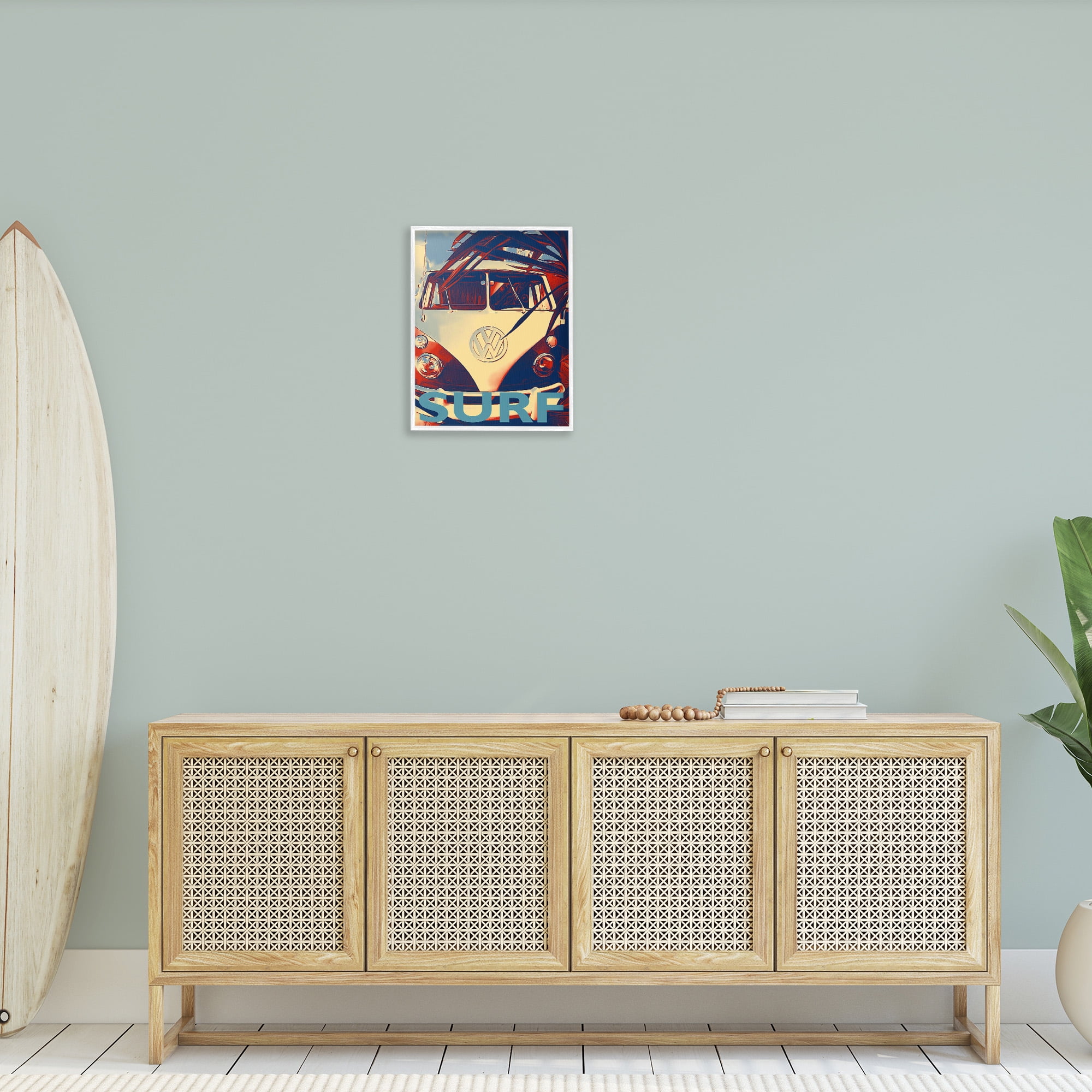 Stupell Industries Vintage Surf Van Transportation Painting White Framed Art Print Wall Art, 16 x 20