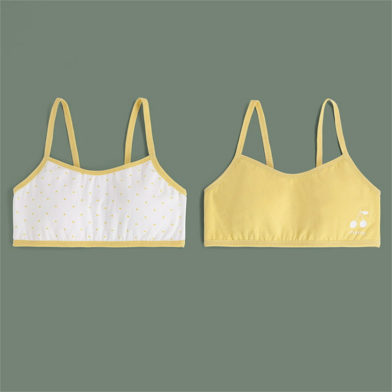 B91xZ Teen Girls' Spaghetti Strap Sports Bra Cotton Cropped Training Bra  Bra With Removable Cookies 2 Pack,Yellow 75A