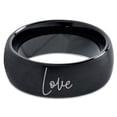 thumbnail image 2 of Tungsten Love Typography Writing Band Ring 8mm Men Women Comfort Fit Black Dome Brushed Polished, 2 of 4