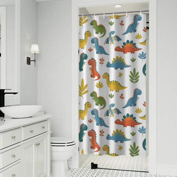 Colorful Dinosaur and Leaf Pattern Shower Curtain 36"x72" ,Bathroom Decorative Shower Curtains Set with 12 Hooks,Modern Waterproof Washable Shower Curtain