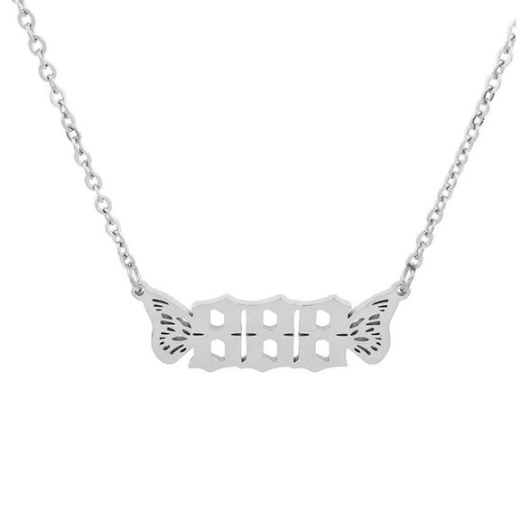 PAURO Butterfly Angel Numbers Necklaces for Women Stainless Steel 888 Numbers Pendant Choker Numerology Jewelry Silver
