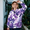 thumbnail image 2 of Uorisanigo Oversized Girls Half Zip Pullover Sweatshirt Kids Long Sleeve Workout Shirts Casual Essentials Purple Camouflage Print Quarter Zipper Hoodies for Fall Winter Spring, 2 of 7