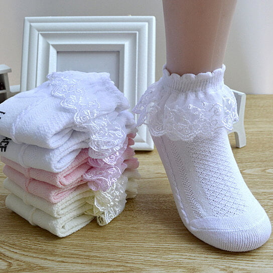 9, 12-3 9 x Pair Girls Kids WHITE LACE Frilly Top Ankle Daily Use School Socks