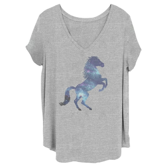 Junior's Lost Gods Galaxy Horse Silhouette  Graphic Tee Heather Gray 4X