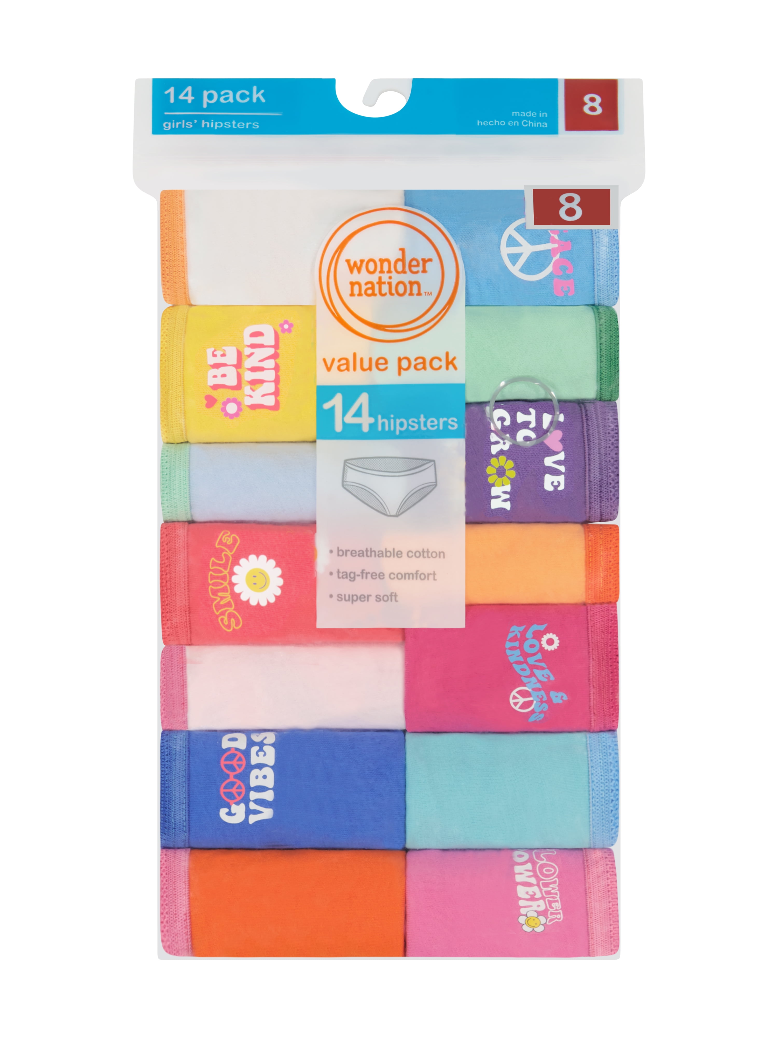 Wonder Nation Girls Hipster Cotton Underwear 14-Pack, Sizes 4-18