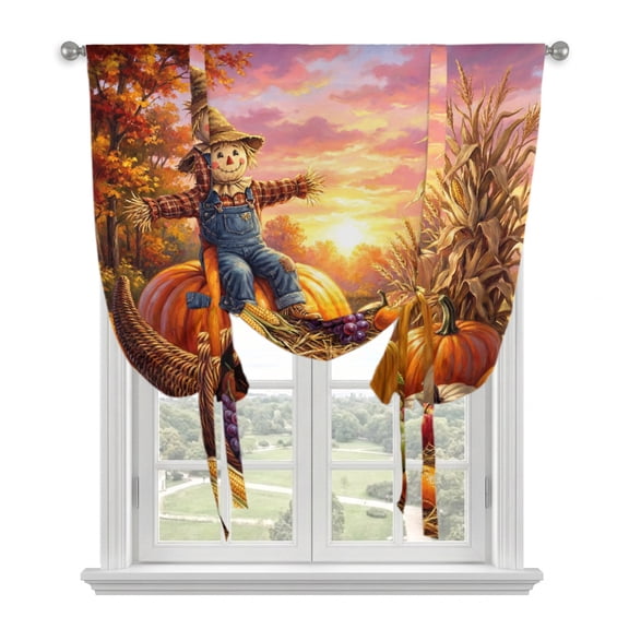 Fall Harvest Tie Up Curtains for Windows 63 Inch Length Balloon Curtains Kitchen Adjustable Balloon Window Shade Thanksgiving Pumpkin Fruits Country Farm Tie Up Bathroom Curtain Window 52"x63"