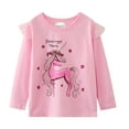 thumbnail image 3 of Little Girl Long Sleeve Shirts Christmas Ruffle Pink Red Unicorn Graphic Cotton Casual Crewneck Jersey Tunic T-Shirts 3 Packs Sets 5T, 3 of 6