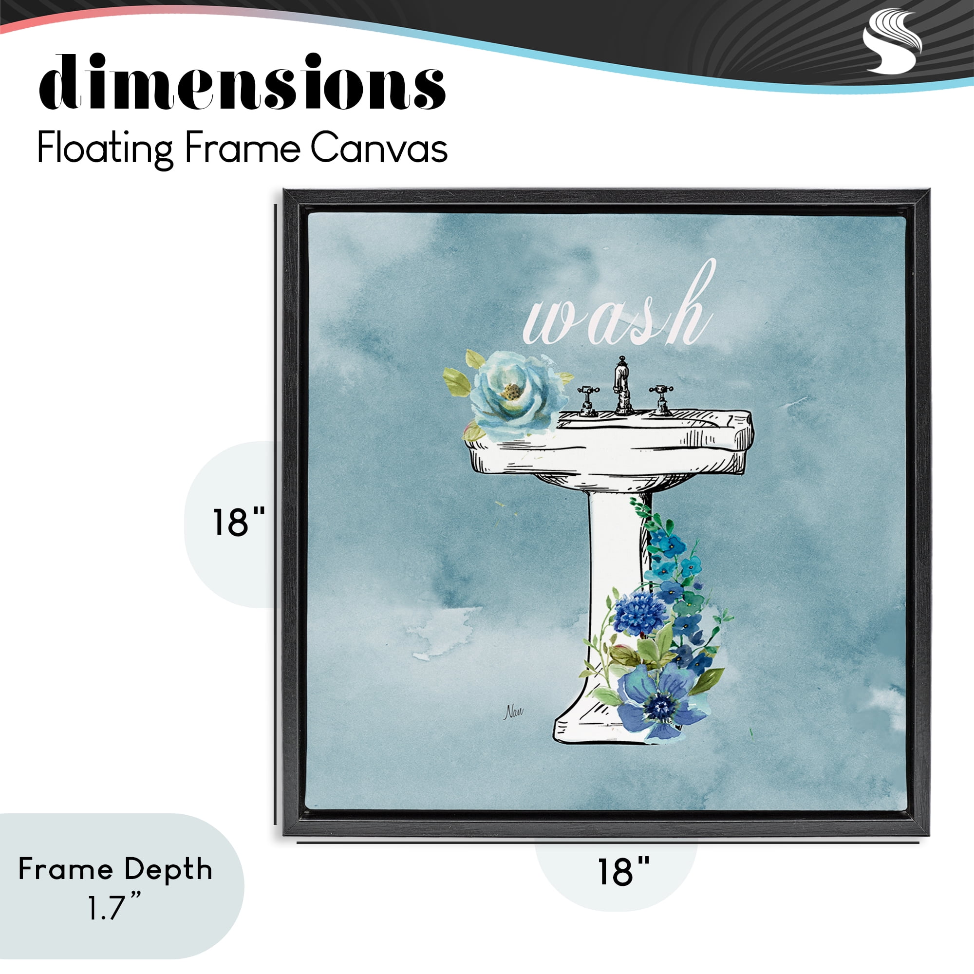 Stupell Industries Floral Bathroom Rules Wash Black Framed Floater Canvas Wall Art, design by Nan