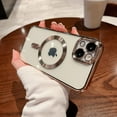 thumbnail image 2 of Magnetic Case for iPhone 13 Case [Compatible with MagSafe] Camera Lens Protector Plating Luxury Cover for Women Men Clear Soft TPU Shockproof Protective Phone Case - Gold, 2 of 12