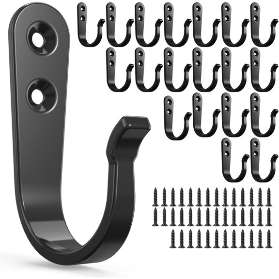 20-Pack Towel Hooks for Bathroom, Heavy Duty Black Metal Wall Robe, Coat, Kitchen, Closet, Garage Organizer