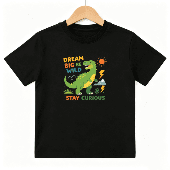 Dream Big Be Wild Dinosaur Girls Graphic Tee, Cute Dino Adventure 100% Cotton Kids Short Sleeve T-Shirt