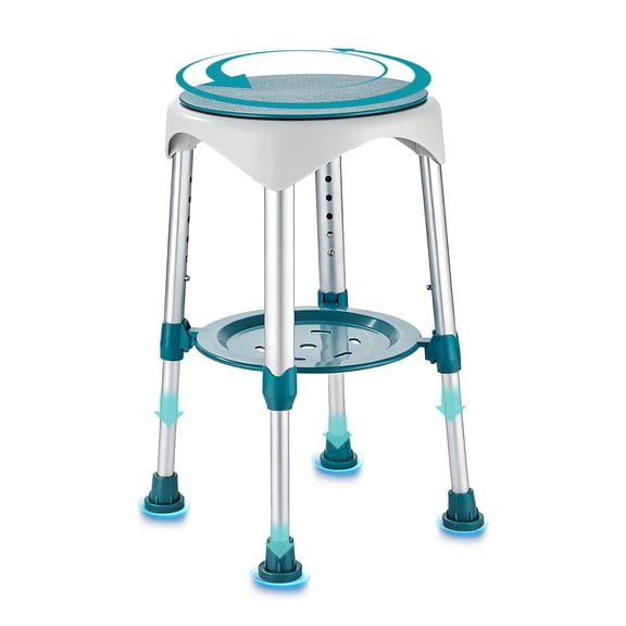 360° Swivel Shower Stool Seat with Tray for Bathroom Inside Shower: 6-Level Adjustable Height Small Corner Plastic Stool for Seniors Adult, Green