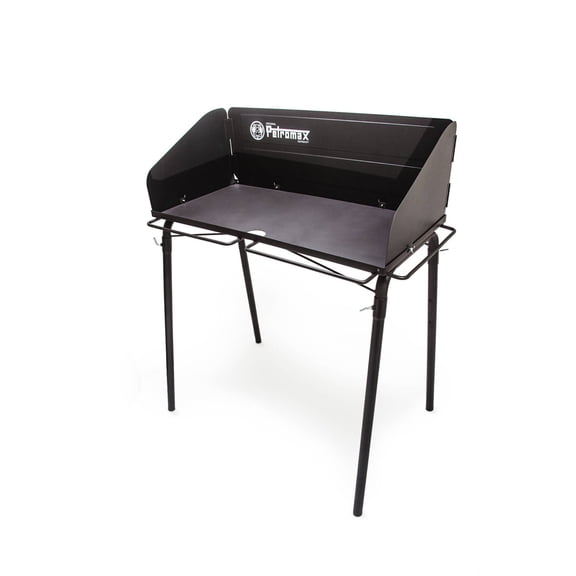 Petromax Outdoor Cooking Table for Dutch Ovens, Steel Camping Cookware Stand with Windbreak and Hooks, Holds Up to 220 Pounds, 17.7" x 35.4"