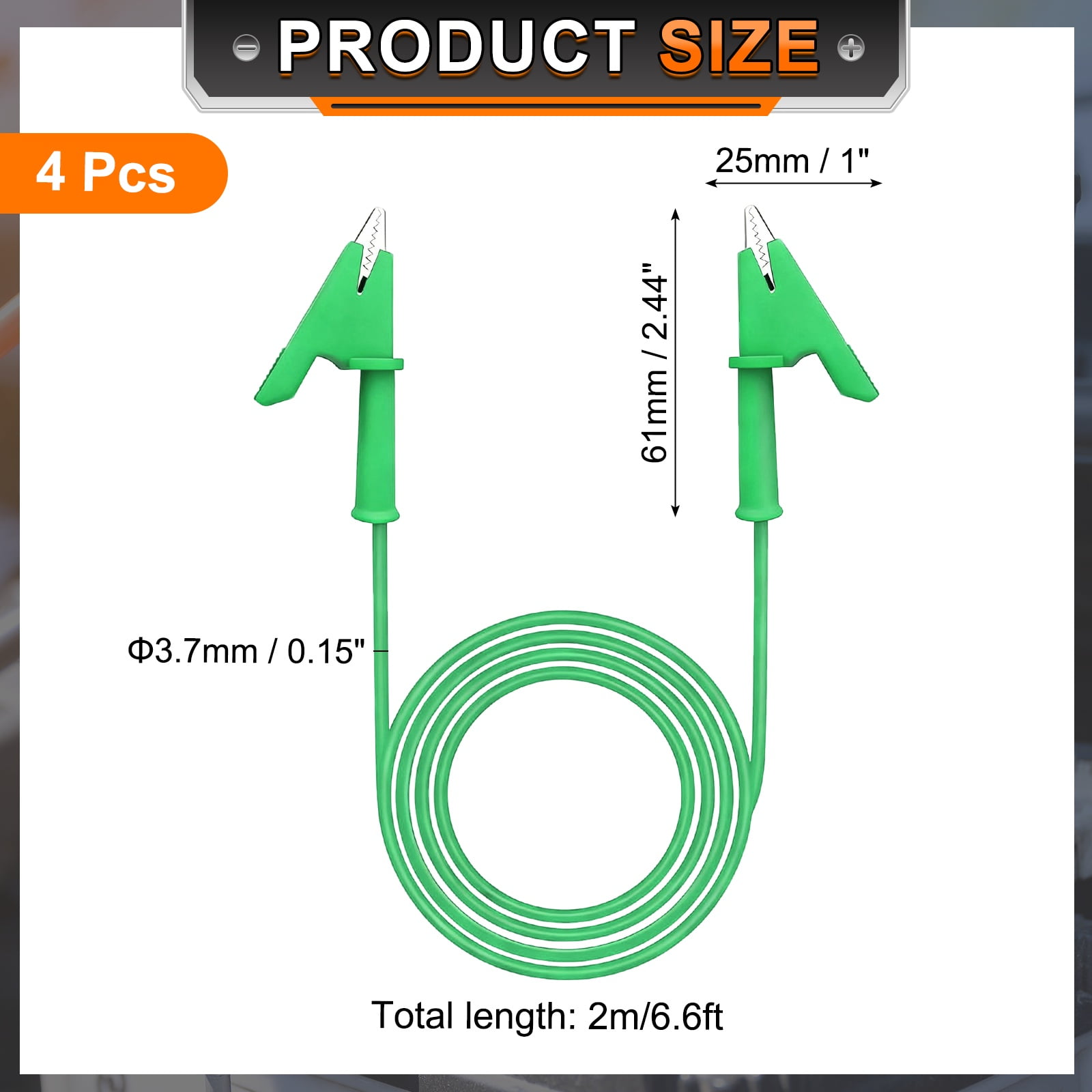 Uxcell 4pcs 6.56ft Alligator Clip Test Leads, 15A Dual Alligator Clips with Wires for Multimeter Jumper Wire Industry Car Battery, Green