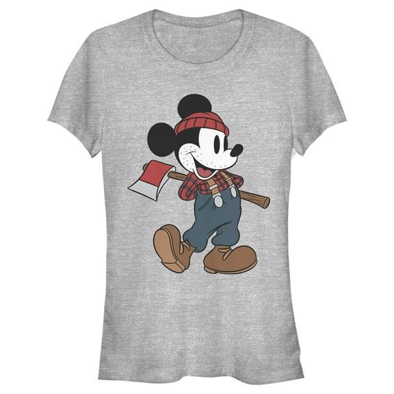 Junior's Mickey & Friends Retro Lumberjack Mickey Mouse  Graphic Tee Athletic Heather Large