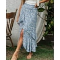 thumbnail image 3 of FreshPrettyWomen Summer Spring Boho Long Skirts Dress Floral Print Elastic Waist Split Ruffle High Low Beach Maxi Skirt, 3 of 6