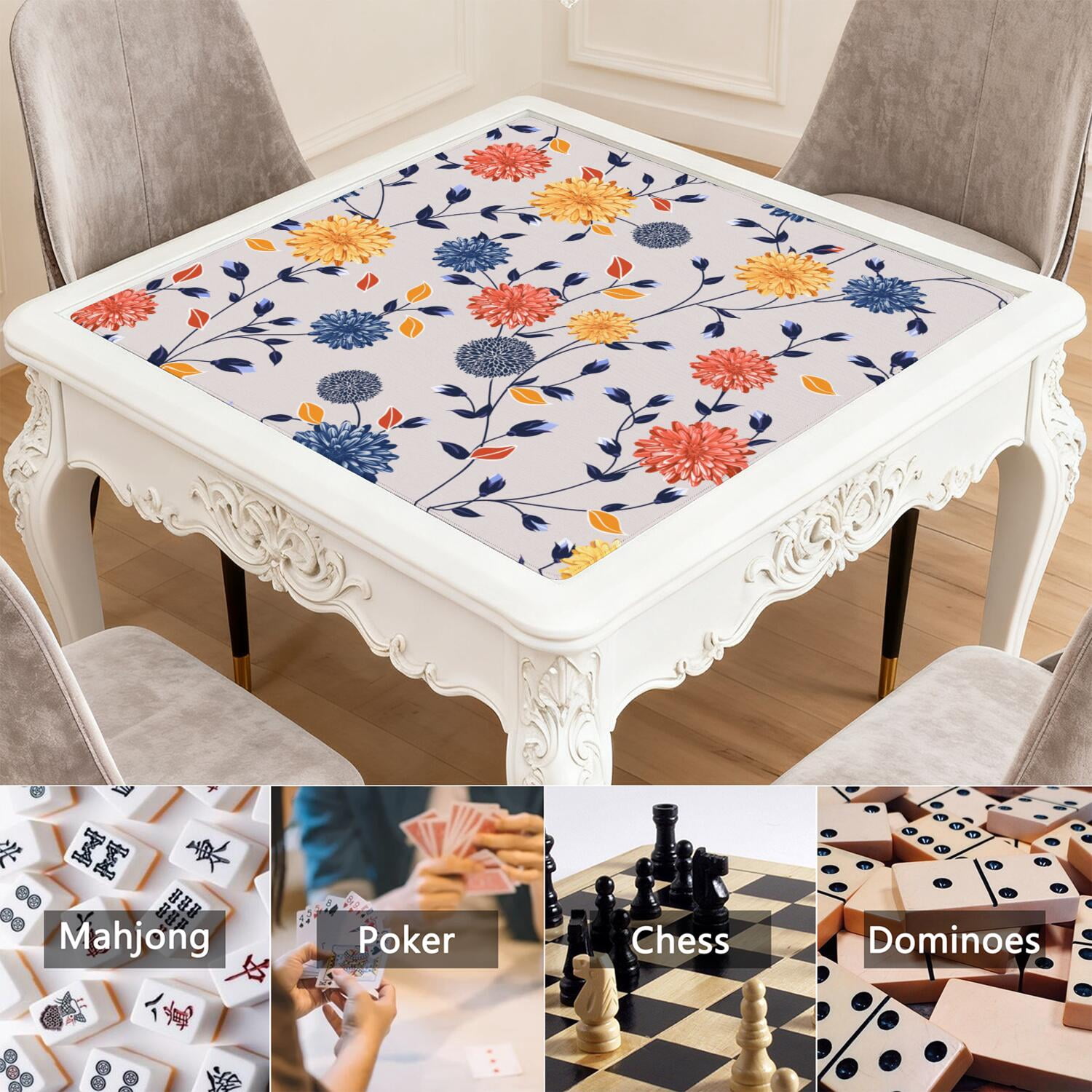 Floral Print Rubber Gaming Surface 31.5 Inch Square Designed for Mahjong Play Also Works Well for Card and Board Games