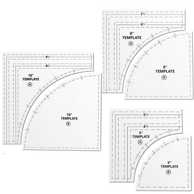 3PC Drunkards Path Quilting Templates Large Quilting Rulers and Templates for Cutting Patterns with 1/4IN Seam Allowance