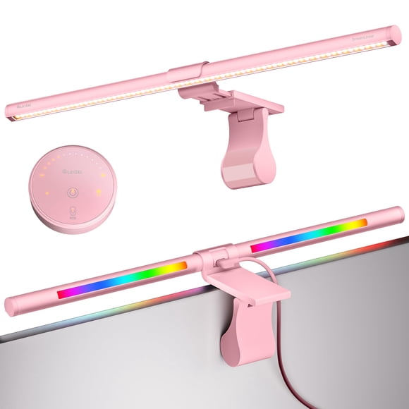 Quntis Barre Lumineuse de Moniteur RGB Rose 20 Pouces, 15 Modes de Rétroéclairage pour Jeux, Soin des Yeux Sans Éblouissement, Luminosité de Lumière avant Réglable et Température de Couleur avec Télécommande