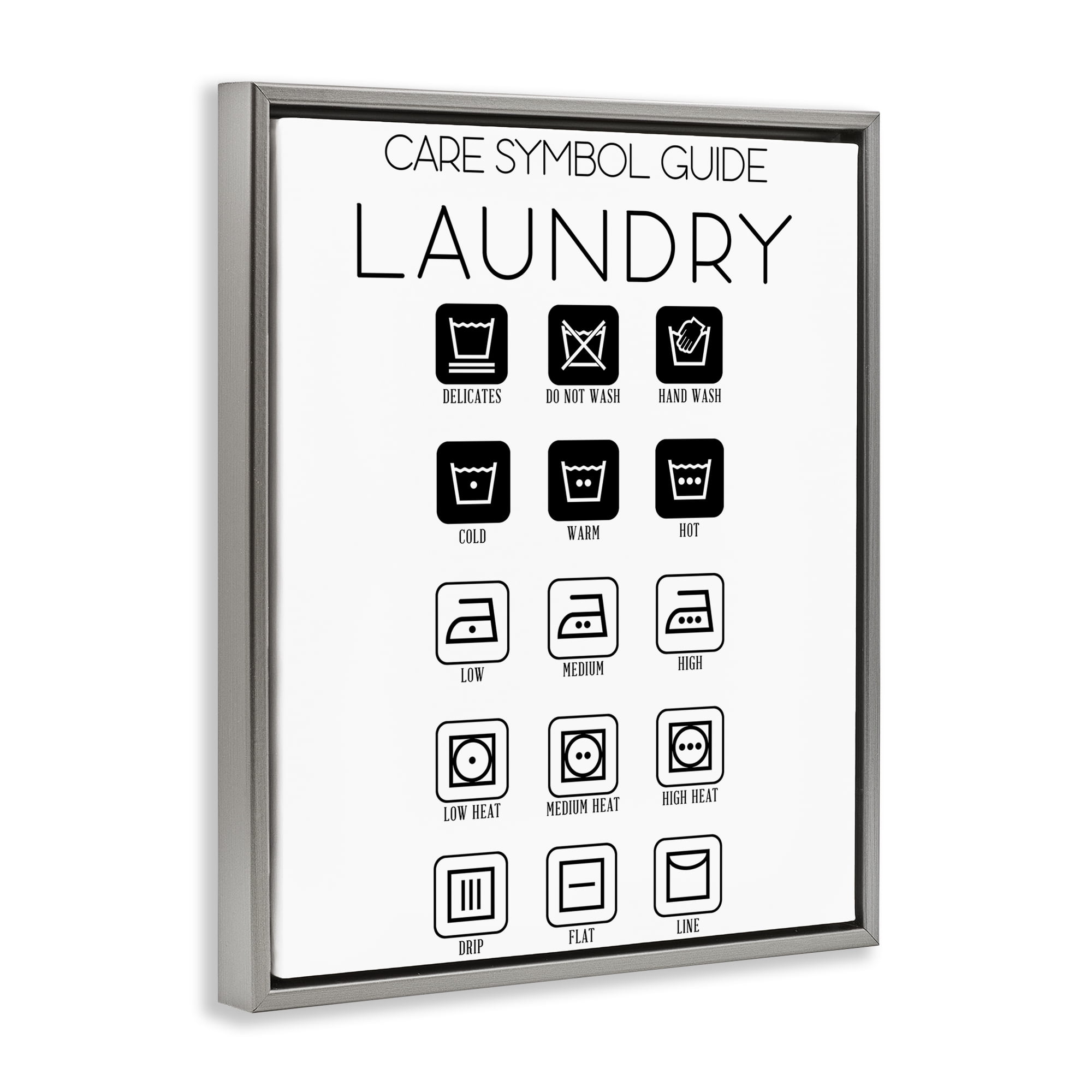 Stupell Industries Laundry Care Symbol Guide Gray Framed Floater Canvas Wall Art, design by SD Graphics Studio