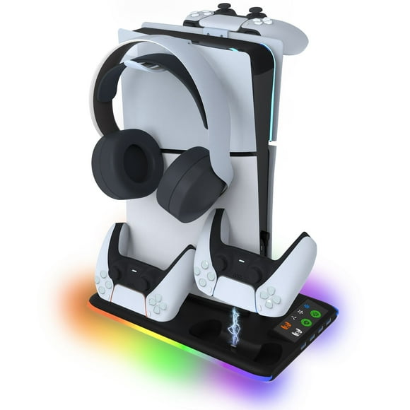 Cooling Station for PS5/PS5 Slim with 3-speed fan, RGB charging dock, dual controller charger, space-saving vertical stand for disc and digital versions of game consoles