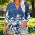 thumbnail image 2 of Womens Plus Size Tops Summer 3/4 Length Sleeve Casual Printed V-Neck Blouse Fashionable And Comfortable Top Spring Beach Vacation Trendy (Size:L-5XL), 2 of 5