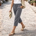 thumbnail image 4 of Petite Capris Pants for Women Summer Casual Loose Pull on Drawstring Elastic High Waist Straight 2026 Lounge Beach Cropped Trousers Dark Gray L, 4 of 6
