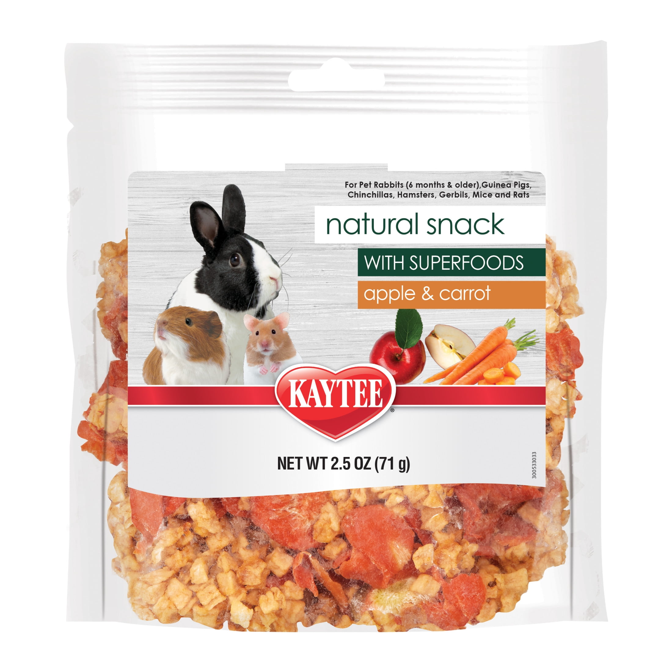 (3 pack) Kaytee Natural Snack with Superfoods, Carrot & Apple, Treat for Small Animals, 2.5 Ounces