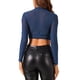 thumbnail image 3 of INSPIRE CHIC Crop Top de Mujer para el Día de San Valentín, Blusa de Malla Semi-Transparente con Mangas Largas y Cuello Redondo XS Sólido Azul Oscuro, 3 of 5