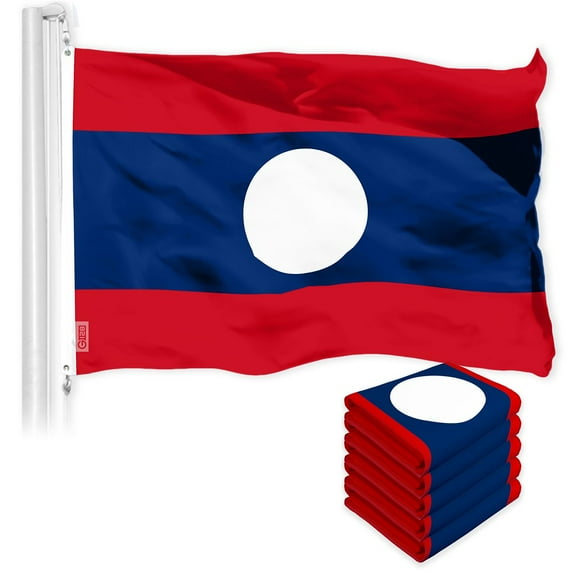 G128 5 Pack: Laos Laotian Flag | 3x5 Ft | LiteWeave Pro Series Printed 150D Polyester | Country Flag, Indoor/Outdoor, Vibrant Colors, Brass Grommets, Thicker and More Durable Than 100D 75D Polyester