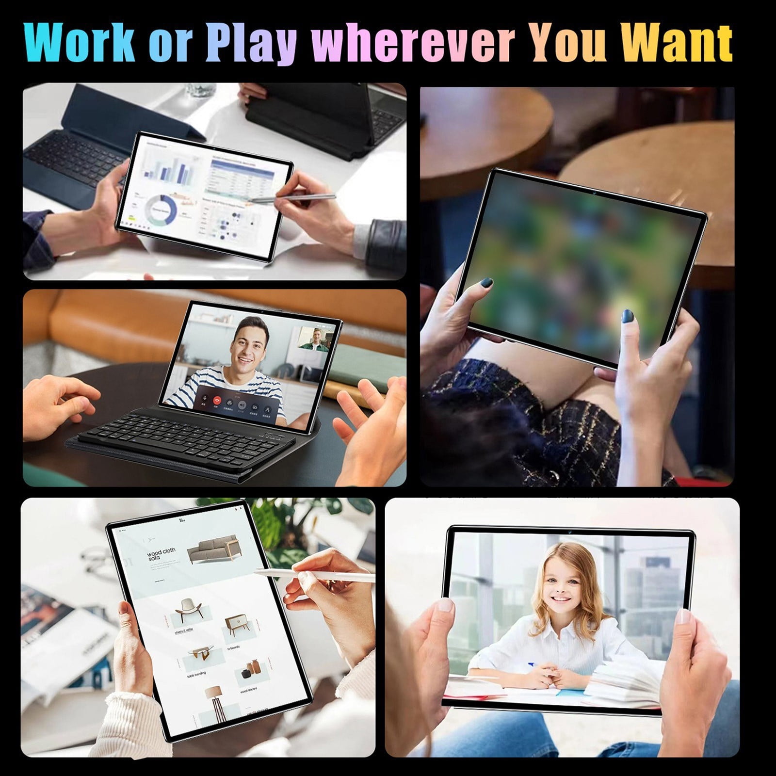 Tablet 10.1” 64gb Android Tablet, Big Screen, Quad Speakers, Upgraded Chipset, Multi Window Display, Slim, Light, Durable Design, 2024 All-Day Battery Life 12h