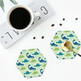 thumbnail image 4 of Honeii Cute Dinosaur Blue Green print Leather Coaster Set of 4, ideal for safeguarding your furniture from drinks spills and effortless cleanup-Hexagon, 4 of 6