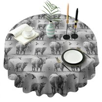 Gray Highland Cow Bird Pattern Round Tablecloth 60"x60",Wrinkle Wipeable Table Cloth for Kitchen Dining Room Picnic Patio Party