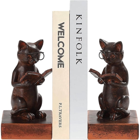 Cat Decorative Bookends, Set of 2 Book Ends for Heavy Books | Vintage Cat Meditation Book Stopper for Shelves | Heavy Duty Book Ends for Home Office Deck Shelf Library