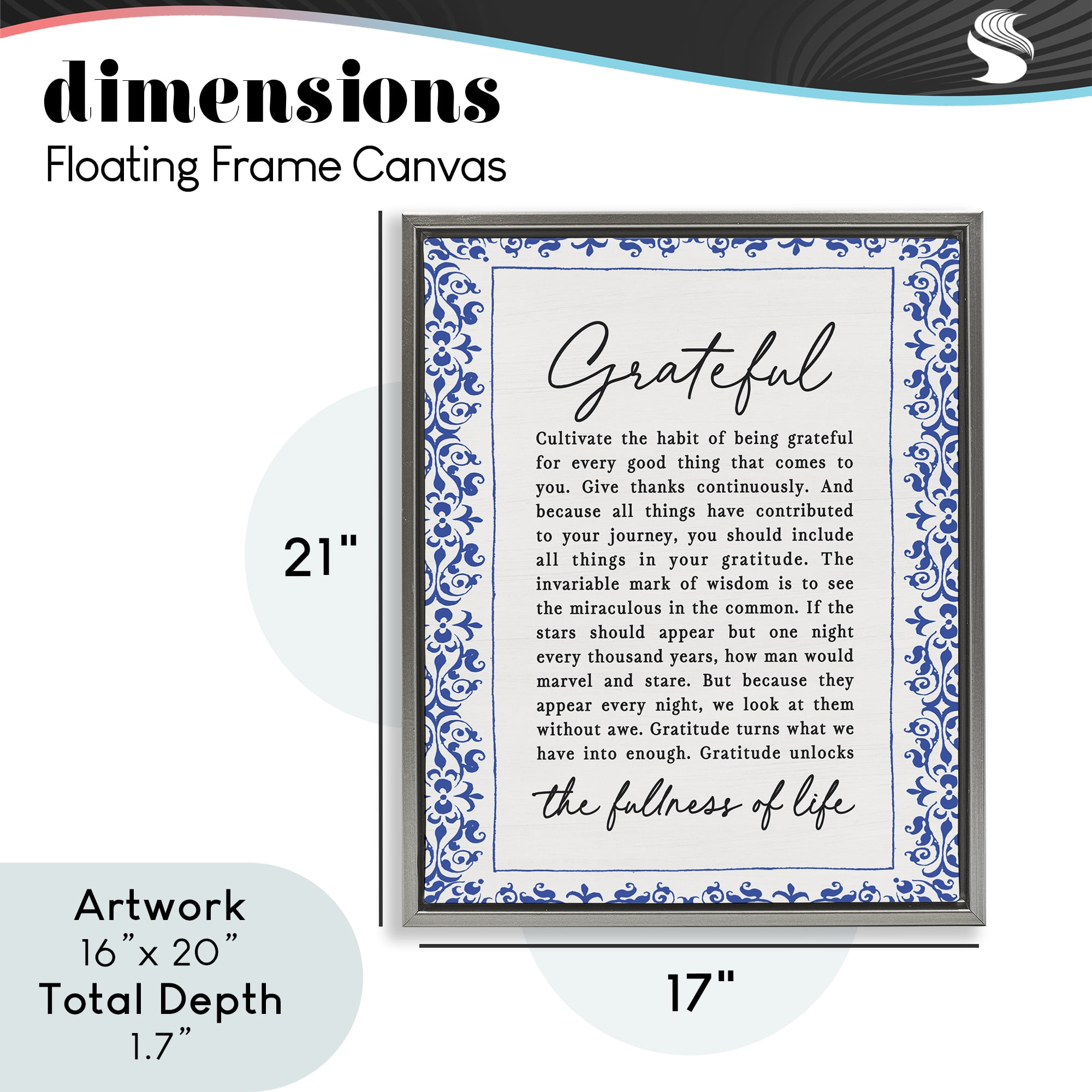 Gratitude Unlocks Fullness Of Life Gray Framed Floater Canvas Wall Art, design by Lettered and Lined