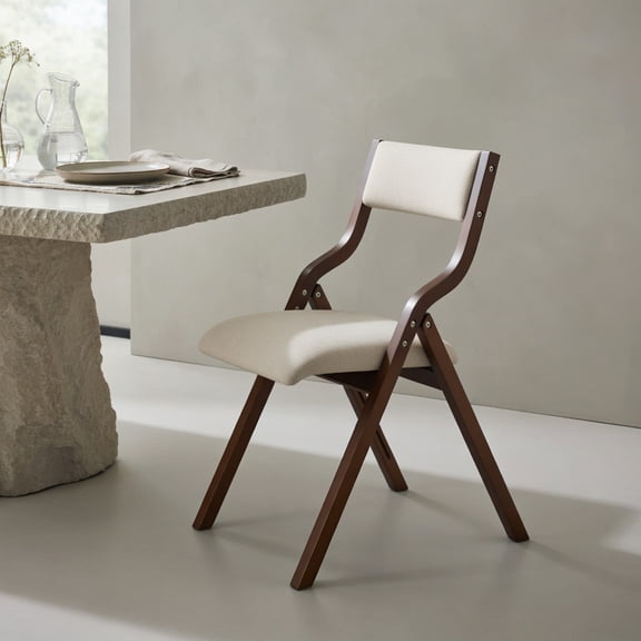 Spaco Set of 2 Wooden Folding Dining Chair with Linen Fabric Padded Seat and Backrest-Coffee, Lounge Chair, Dining Room Chair for Kitchen, Dining, Bedroom, Living