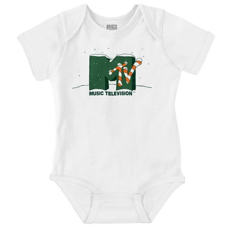 

Retro MTV Winter Candy Cane Logo Romper Boys or Girls Infant Baby Brisco Brands NB