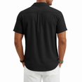 thumbnail image 3 of Domzest Men's Button Down Shirts Short Sleeve Casual Textured Cuban Collar Shirt with Chest Pocket Black S, 3 of 3