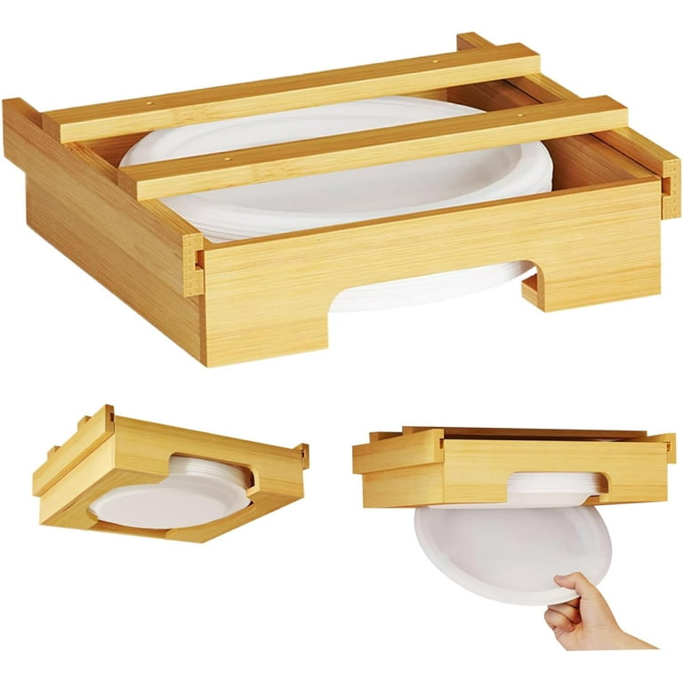 Paper Plate Dispenser for 8.5 inches Plates Dingrich Wood Paper Plate Dispenser Under Cabinet Kitchen Counter Vertical Paper Plate Holder 10.43 x 9.45 x 2.56 in Walmart