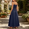 thumbnail image 6 of Hulanddfd Women's Dress Summer Camisole Ruched Front-Tie Button Cinched Waist Solid A-Line Maxi Dress Navy Size M, 6 of 8