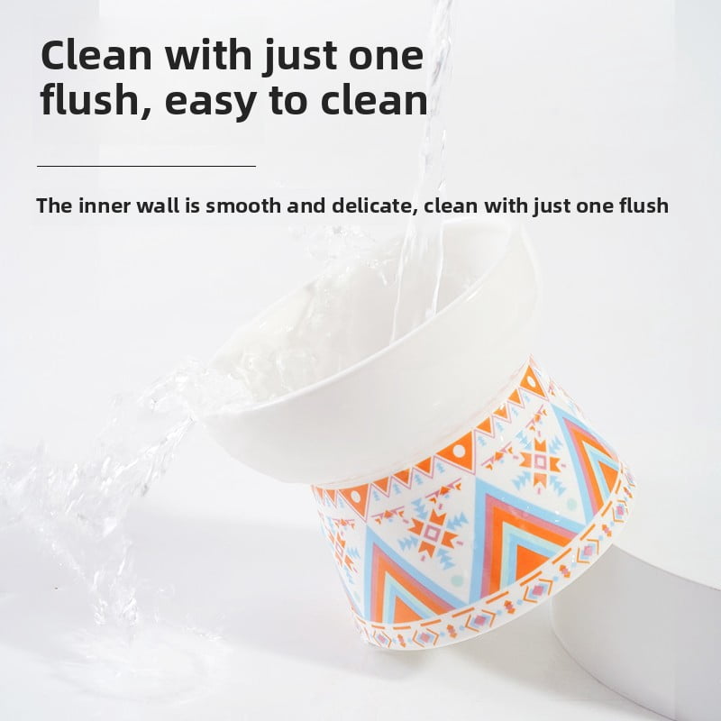 White Small Ceramic Raised Cat Bowls, Tilted Elevated Food or Water Bowls, Stress Free, Backflow Prevention, Dishwasher and Microwave Safe, Lead & Cadmium Free