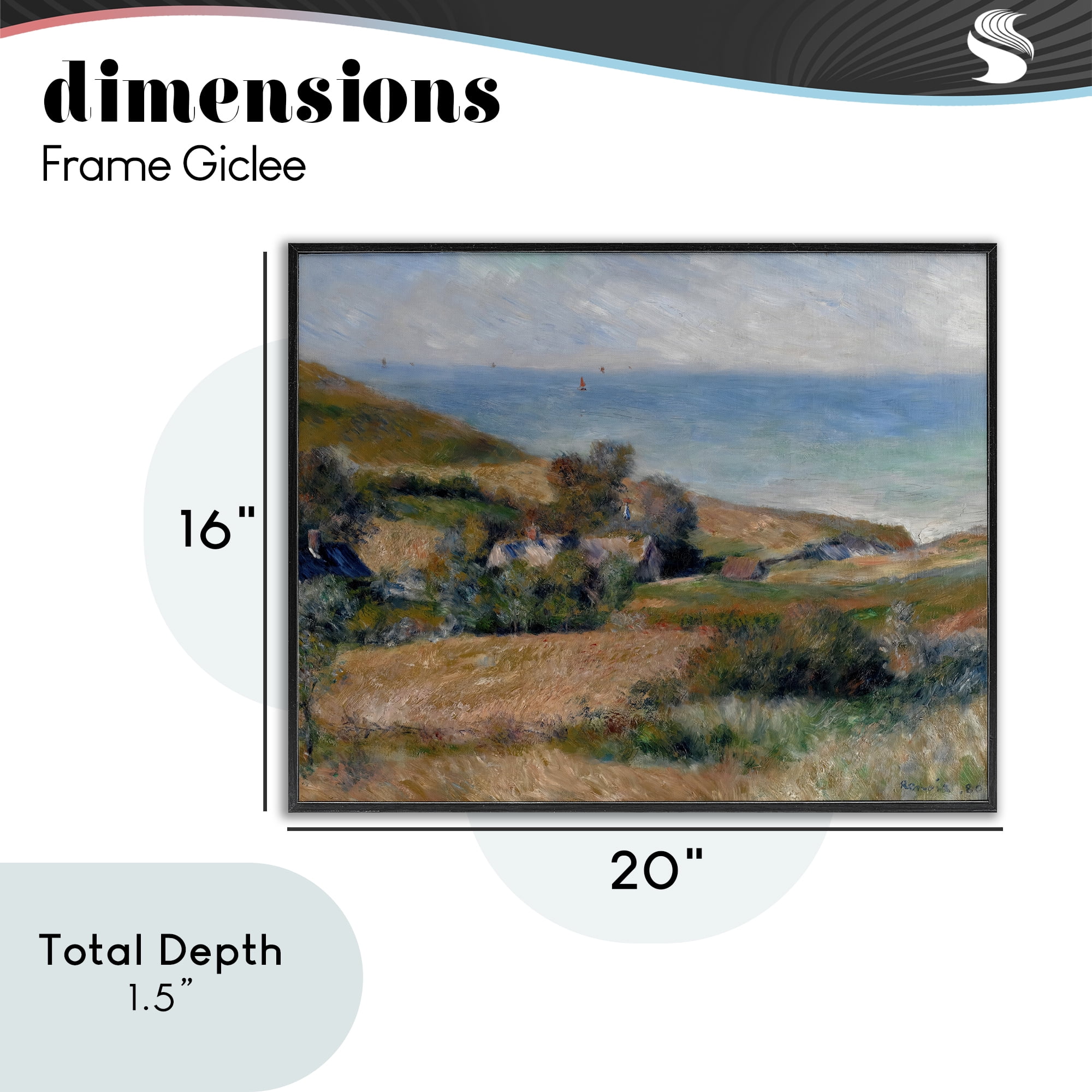 View Of The Seacoast Renoir Black Framed Giclee Art, design by Pierre-Auguste Renoir