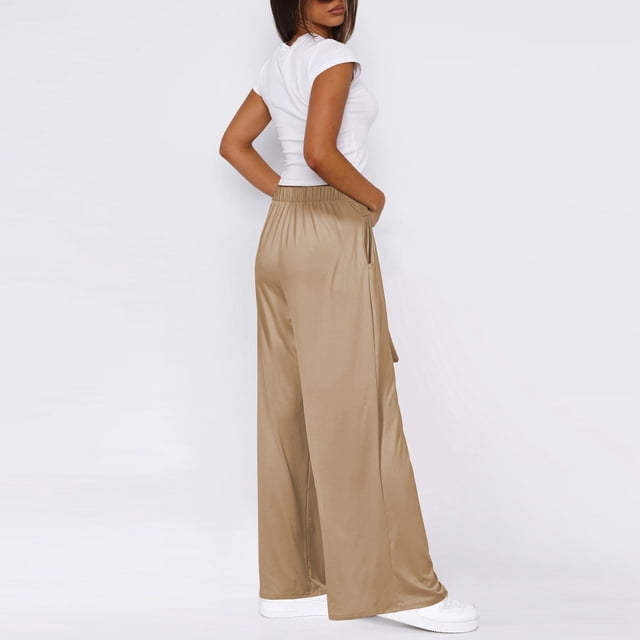 WILLBEST Pantalones Palazzo Deportivos Con Cordón Ajustable Para Mujer, Cómodos Pantalones Casuales de Yoga, Ligeros, Transpirables, de Tela Suave Mediana