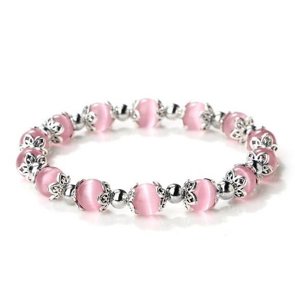 Pink Cat Eye Round Beaded Stretch Bracelets for Women Glass