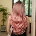 thumbnail image 3 of Pink Wig Long Curly Ombre Pink Wig with Bangs Heat Resistant Synethetic Fiber Wig, 3 of 7