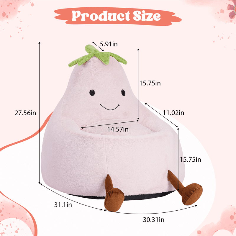 Simple Deluxe 2.5 ft Kids Bean Bag Chair, Faux Rabbit Fur Round Sofa with Handle and Washable Cover, Pink
