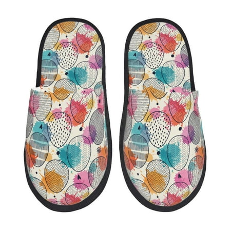 Balery Easter Egg Slient Indoor Furry Fleece Comfort House Shoes Soft Non-Slip Home Shoes Cotton slippers House Slippers-- Large