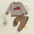 thumbnail image 2 of NOLDARES Baby Boy Fall Winter Clothes Toddler Kids Color Blocking Outfits Long Sleeve Sweatshirt Tops + Joggers Pants Set Size:2-3 Y,Coffee, 2 of 4