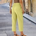 thumbnail image 4 of Women Petite Linen Pants High Waisted Straight Leg Casual Cotton Trousers Elastic Waist Drawstring with Pockets Yellow, 4 of 8