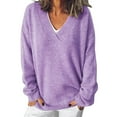 thumbnail image 2 of Only Moment Purple Womens Sweaters V Neck Cropped Sweater, Winter Clothing, Long Sleeve Dressy Top, Business Casual Outfit, Pullover Sweater, Early Fall Fashion M, 2 of 5